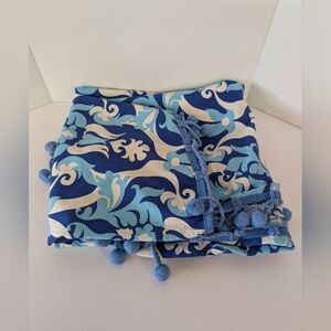 Vintage Mid-Century Modern Blue White Round (70inches) Table Cloth